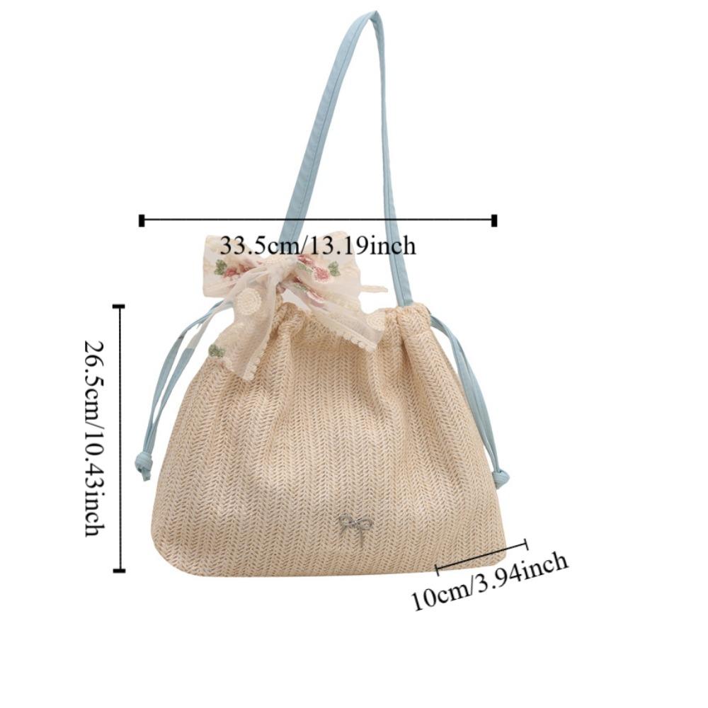 Bohemian Style Straw Woven Bag Bow Beach Shoulder Bag Trendy Grass Knitted Tote Bag Girls