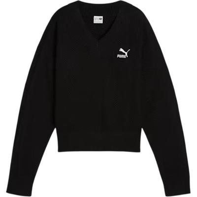 T7 Knitted V-Neck Crew Soft Comfortable Loose Fashion Knit Sweater Women Tops Black 627471-01