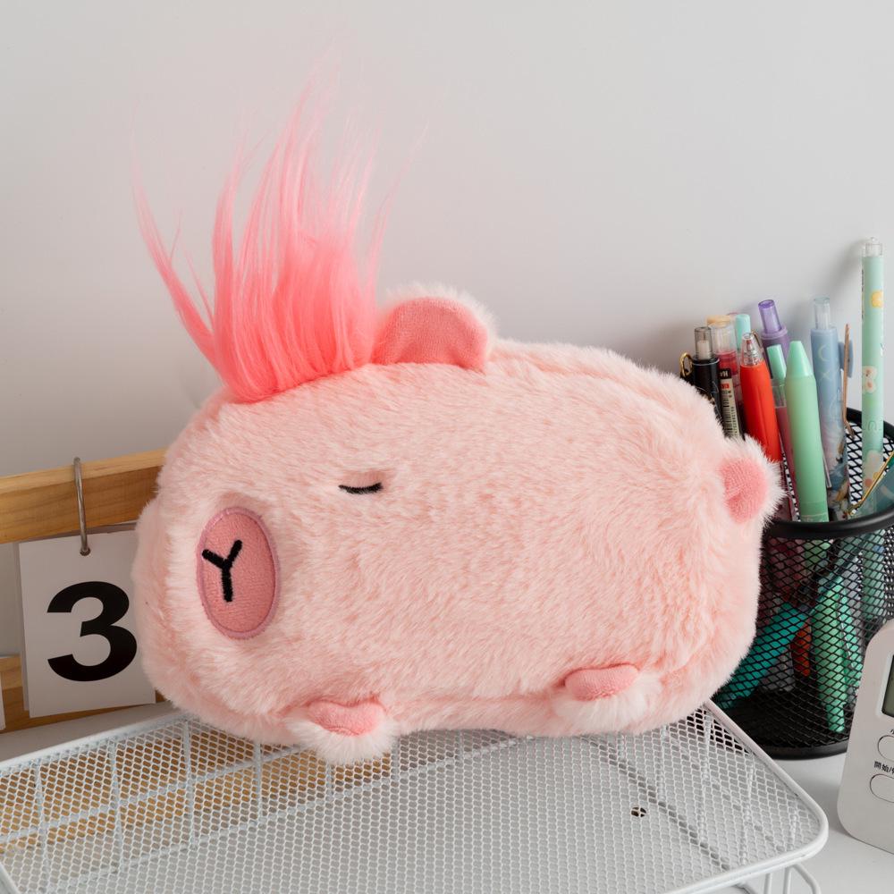 Frizzy Capybara Pencil Case - Large Capacity Desktop Stationery Bag for Students