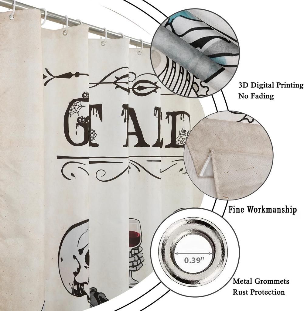 Halloween Shower Curtain, Vintage Gothic Spooky Funny Skull Skeleton Get Naked Bathroom Curtain Home Decor Waterproof Fabric