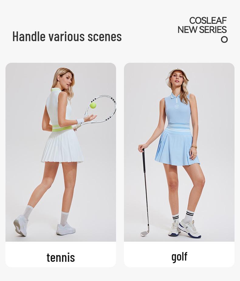 Women's Cross-Border Sleeveless Sports Vest and Short Sleeve Polo Tennis Outfit Set - Running & Fitness Yoga Wear Top