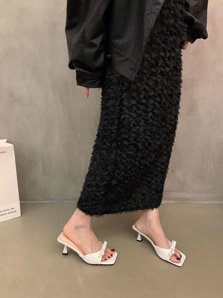 Niche Bow High-heeled Slippers French Small Sandals Muller Half Slippers New High-heeled Sandals Women's Summer Wear
