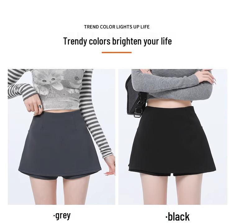 2025 New Women's Gray High Waist Slit A-line Bodycon Skirt Pants - Spring/Autumn Fashion