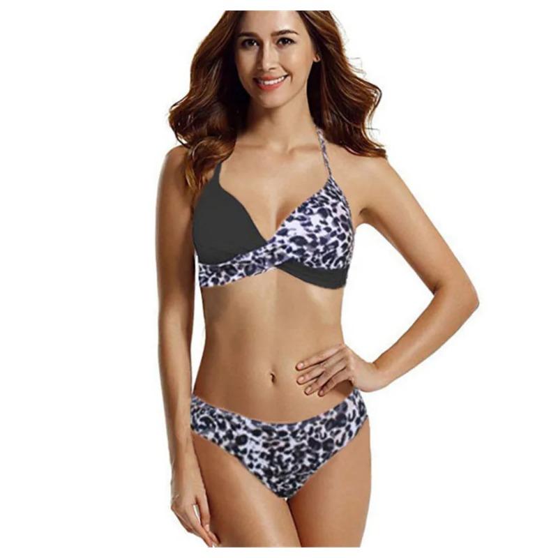 Set Bikini Sexy Push Up Costume de Baie Femei Costum de Baie Costum de Baie Femei Halter Biquini Imprimeu Frunze Articole de Plajă Costum de Înot pentru Femei