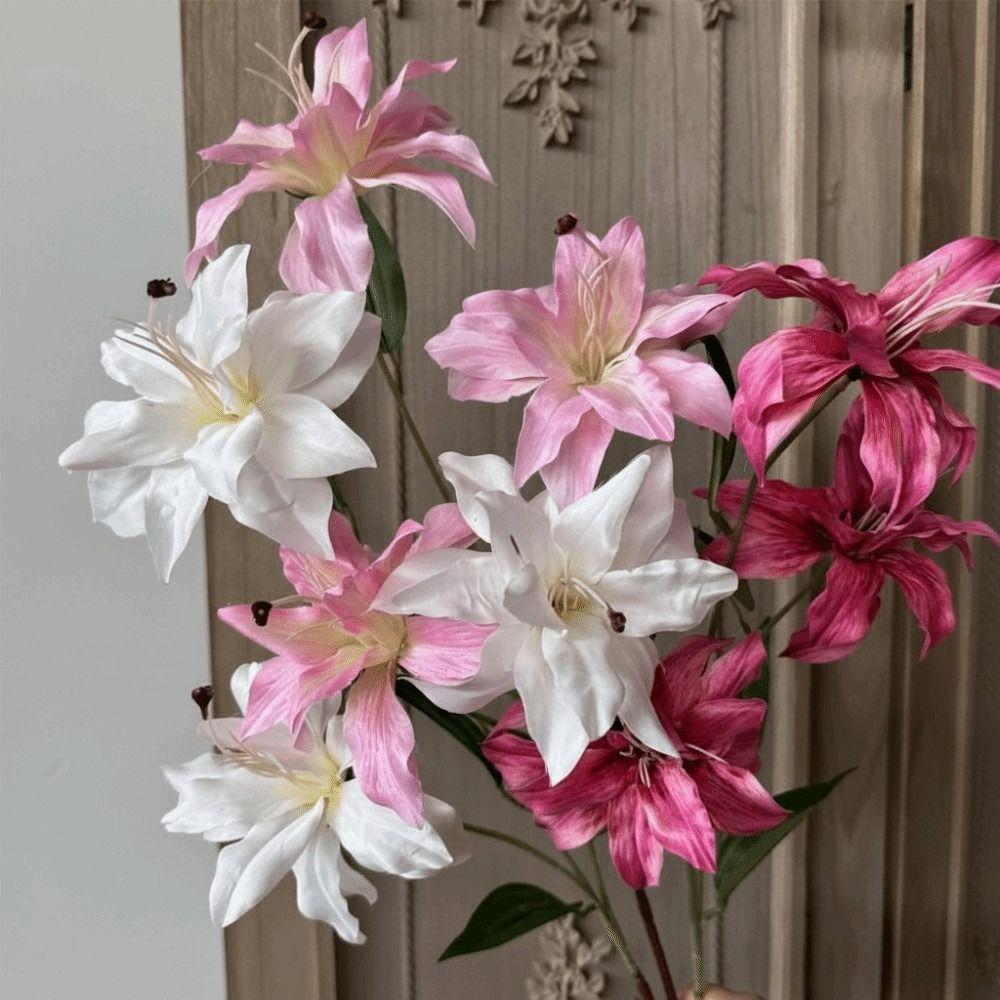 86cm Height Artifiical Flower Branch Flexible Stems Lily Fake Flower  Desktop Ornament