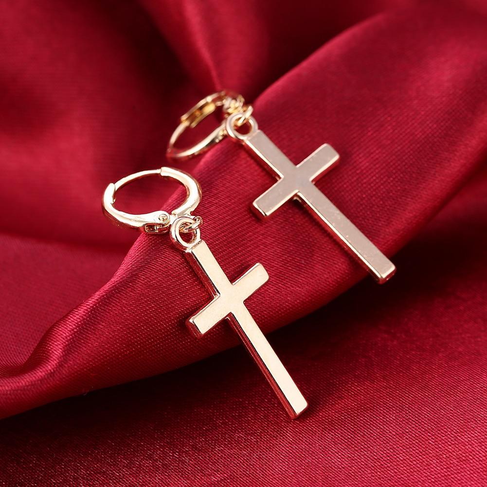 1Pair Modish Stylish Women Men Cross Pendant Cricle Earrings Tragus Cartilage Earrings Punk Giveaway Present Jewelry Gold Color Cool Engagement