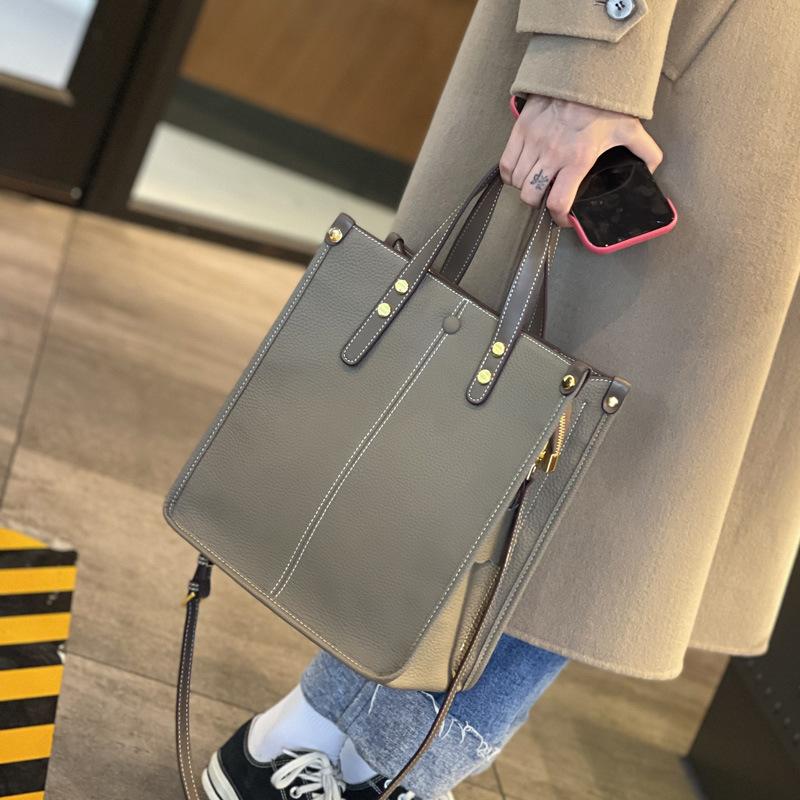 Cowhide handbag high quality splicing contrasting color shoulder commuter bag large capacity cowhide tote bag
