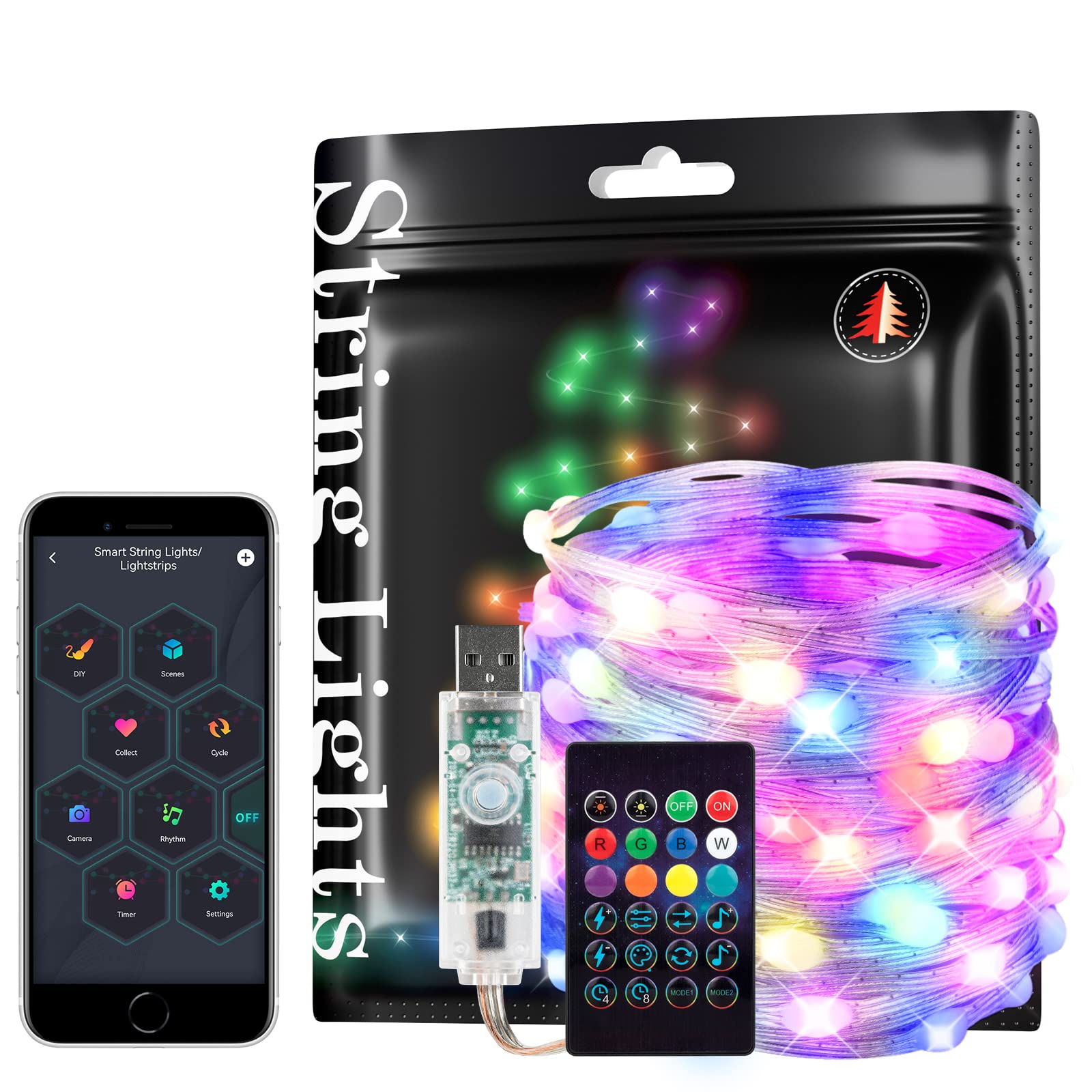 

BTF-LIGHTING 10M Rainbow Fairy Lights, USB-Powered, Christmas Decorations, IP65 Waterproof, with IR Remote, Bluetooth Control, 16 Million Colors,