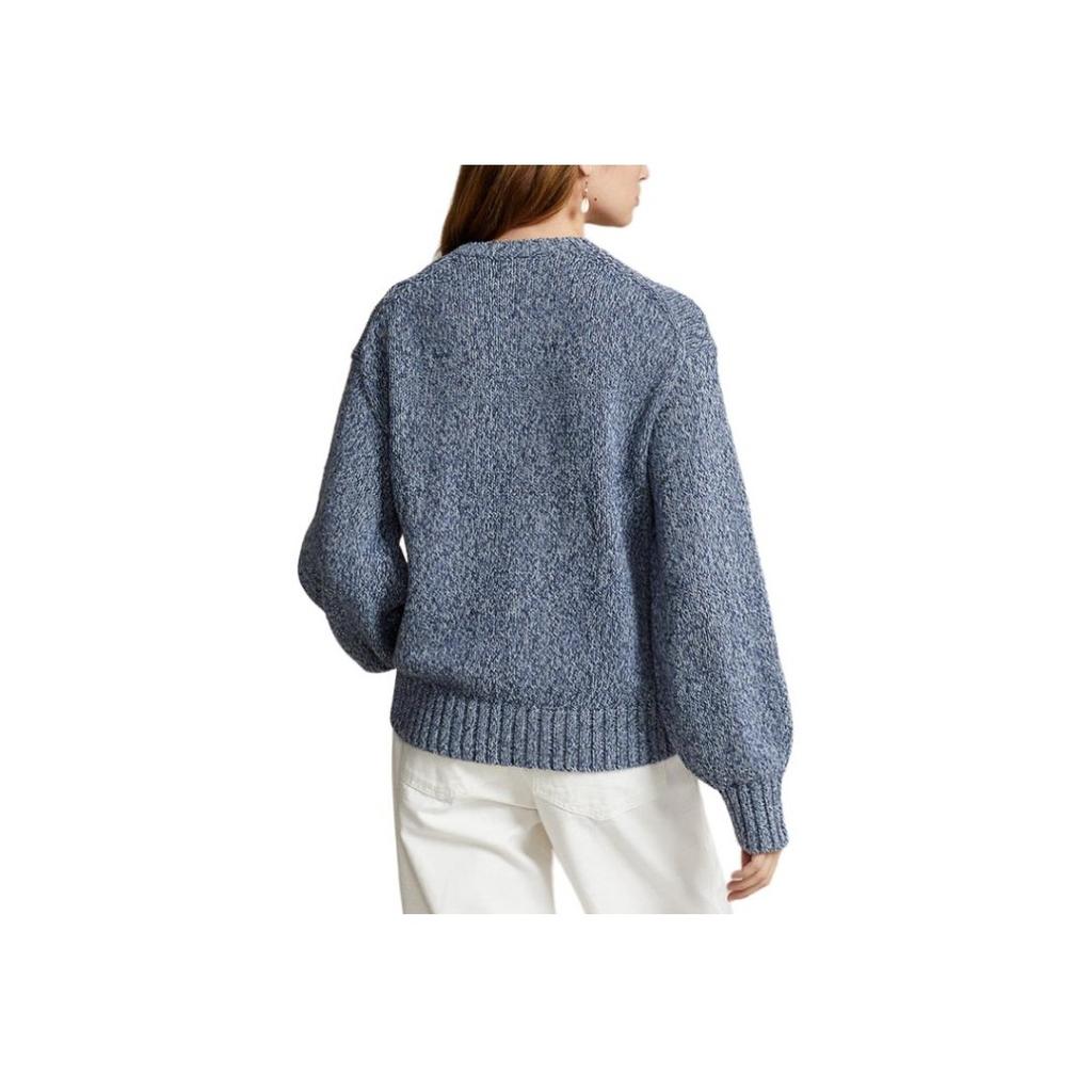 Polo Ralph Lauren SS24 Letter Embroidered Long Sleeve Crew Neck Loose Knit Sweater Women sweater Blue WMPOSWENC020871-999