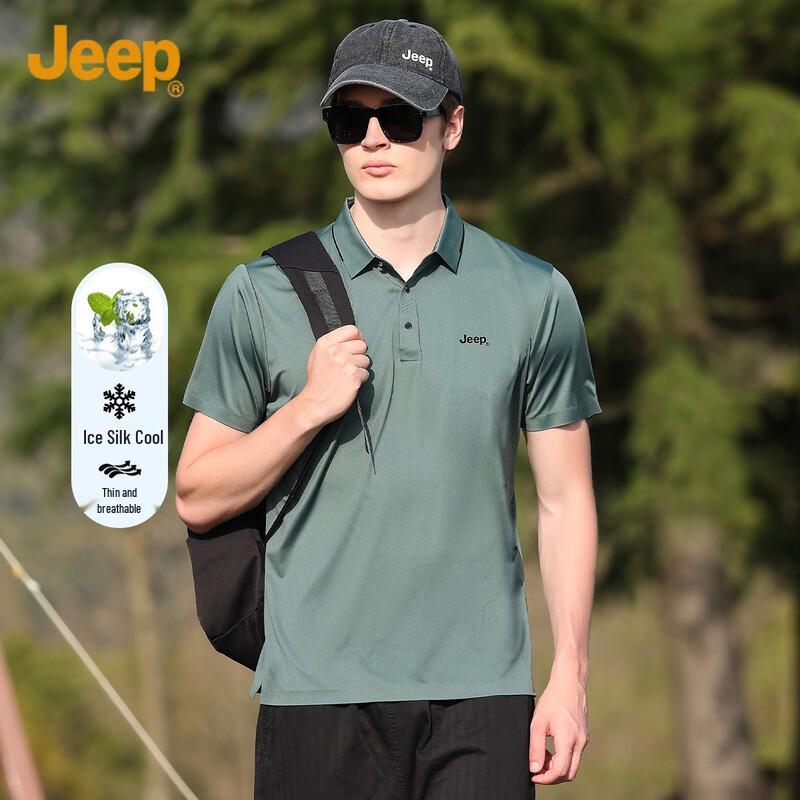 

JEEP Men s Ice Silk Breathable Short Sleeve Polo Shirt M
