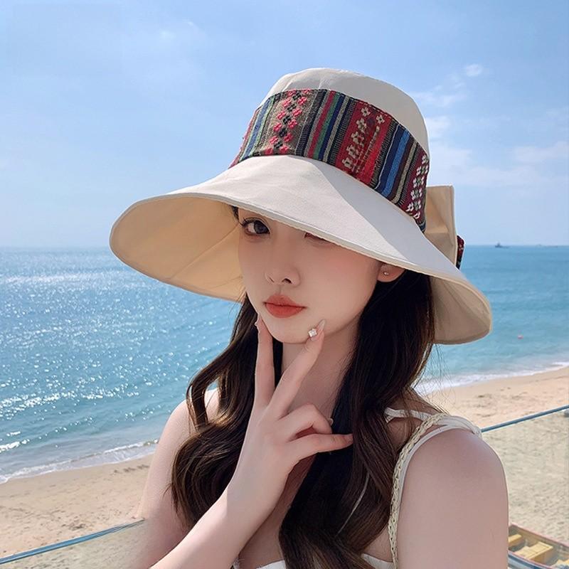 Bohemian Style Floppy Hat With Breathable Cotton For Summer Outdoor Travel