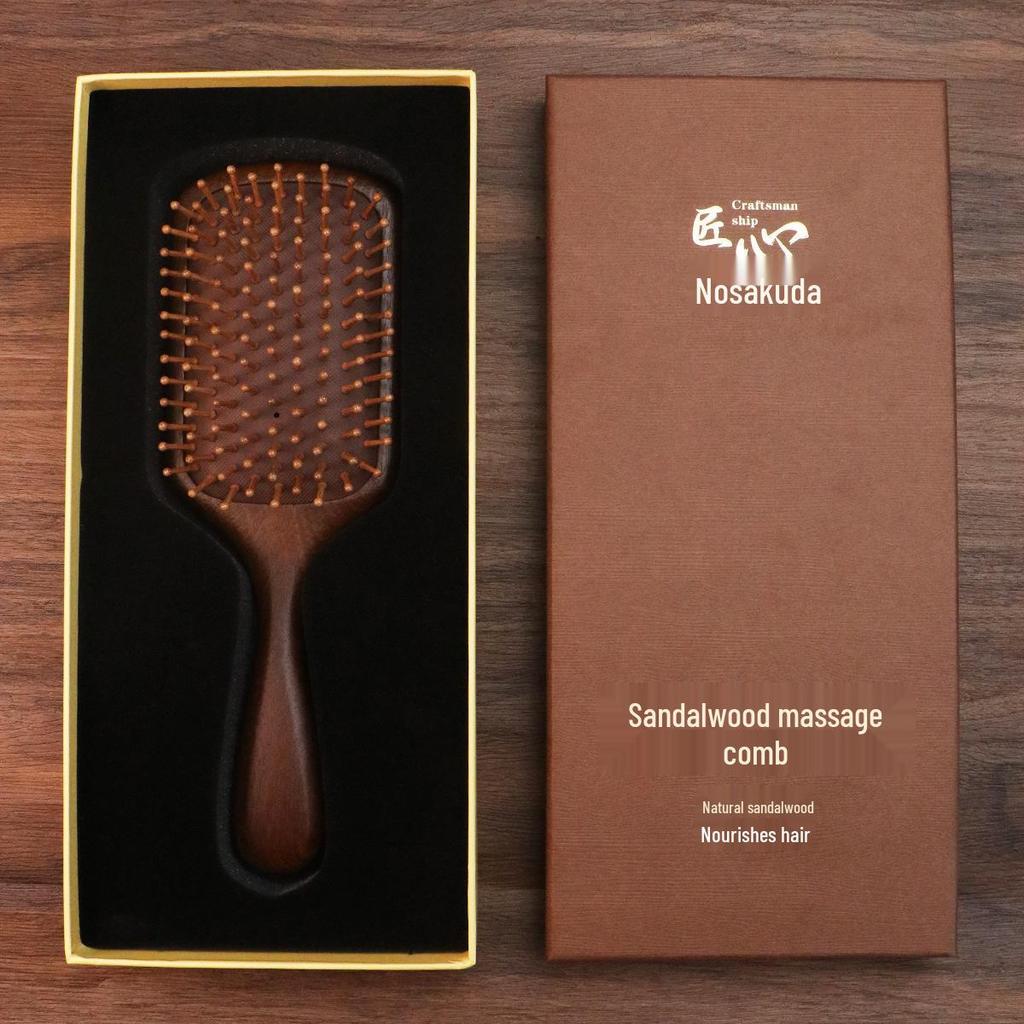 Sandalwood Air Cushion Oval Comb - Solid Wood Fluffy Hairbrush for Head Meridian Massage