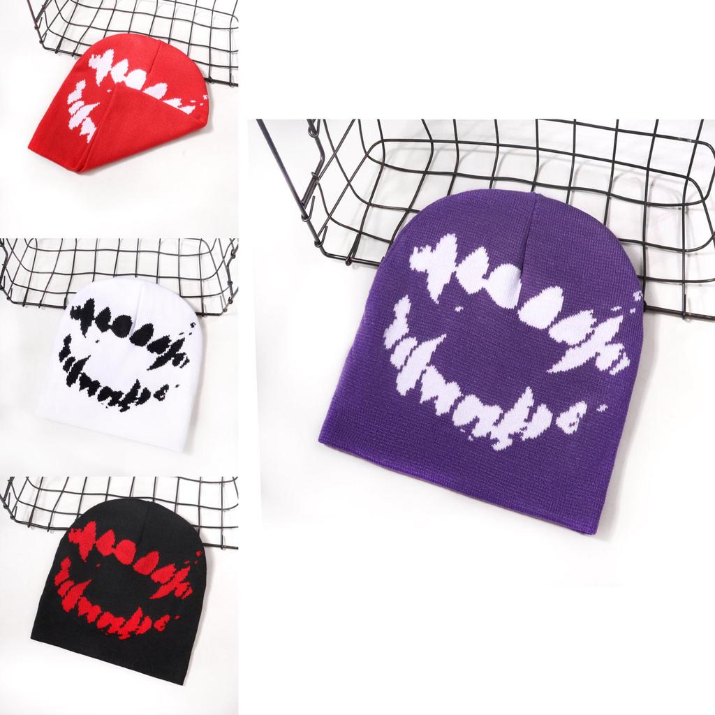 Knit Hat For Men Women With Facial Pattern Warm Winter Streetwear For Fall Season