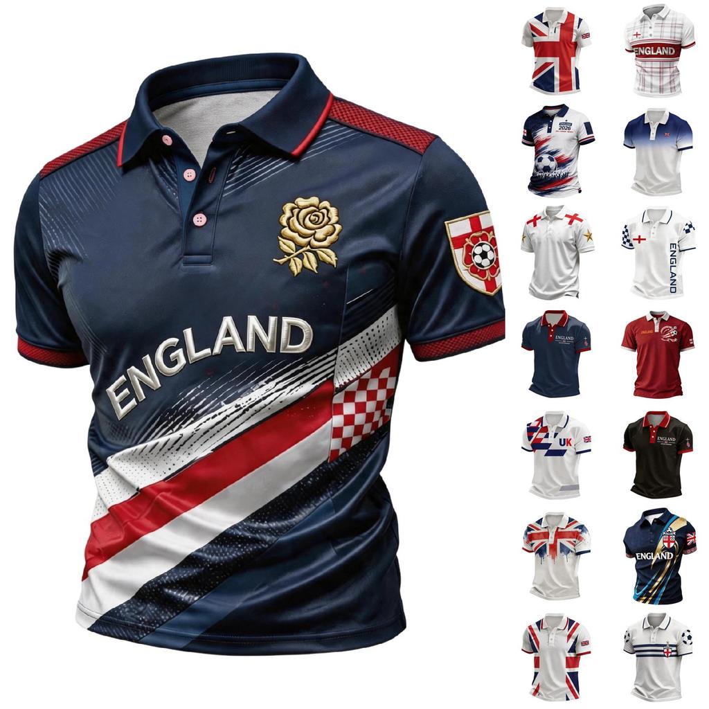 Men's Support Polo Shirt with National Flag Print Button Collar Short Sleeve Casual Fit Breathable Fabric for Outdoor Activities