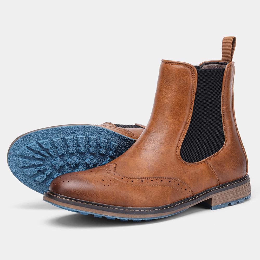 Stivaletti Brogue Chelsea da Uomo Stile Classico Americano in Pelle #KD667