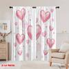 2PC Pink Watercolor Heart Curtains 2D Digital Printed Light Filtering Drapes Romantic Valentine Home Decor for BedroomLivingroom