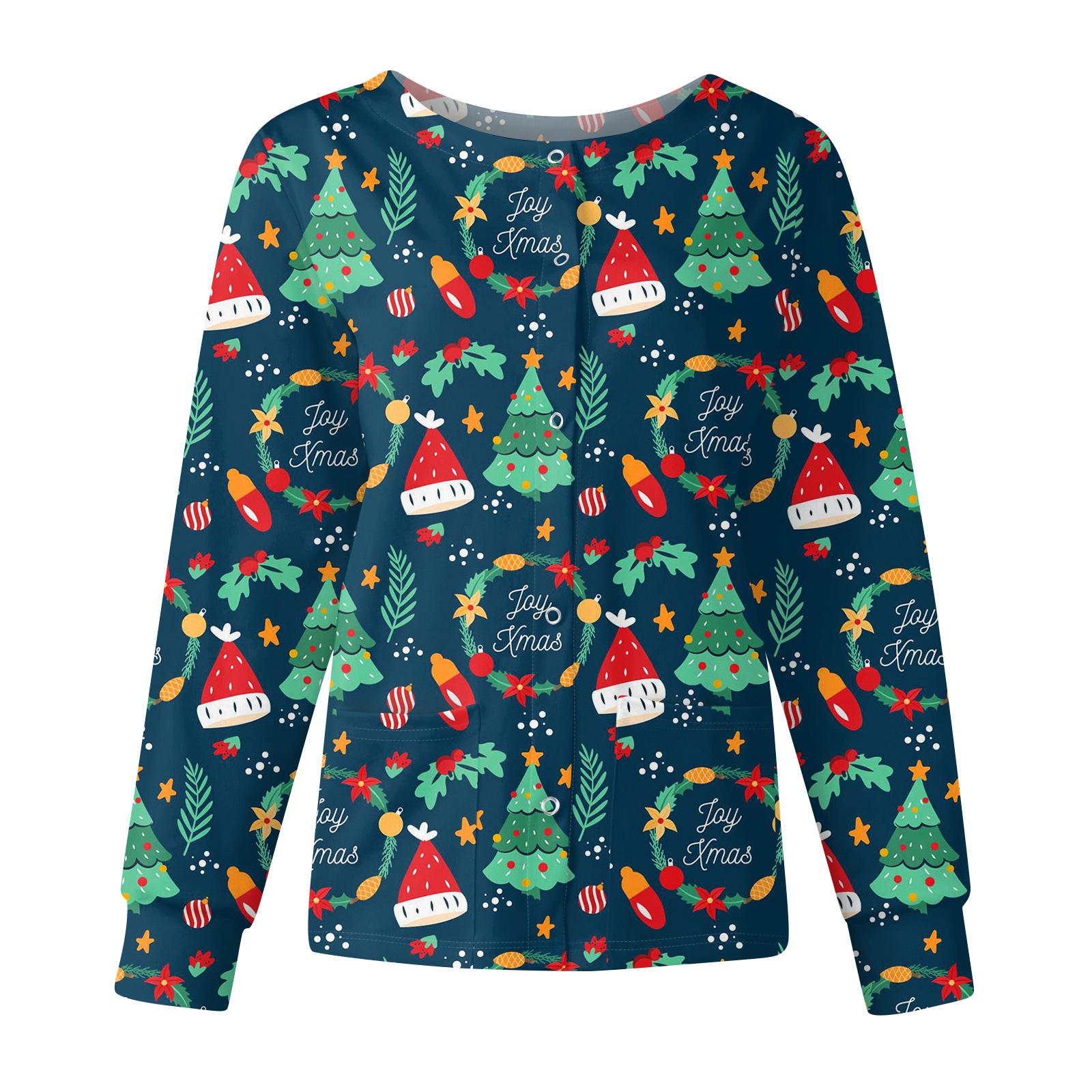 

Женская повседневная модная куртка с длинным рукавом, воротником-стойкой, на одной пуговице, с рождественским принтом, рабочая куртка, топы L