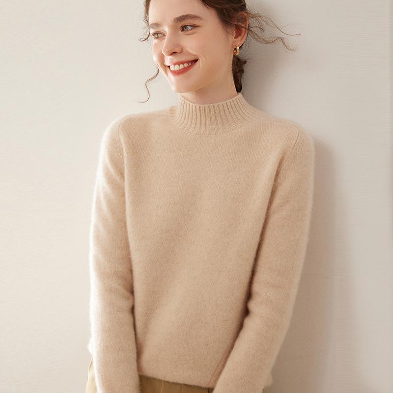 2024 Autumn/Winter Women's High Neck Cashmere Sweater – Saddle Shoulder, Warm Knit Base Layer