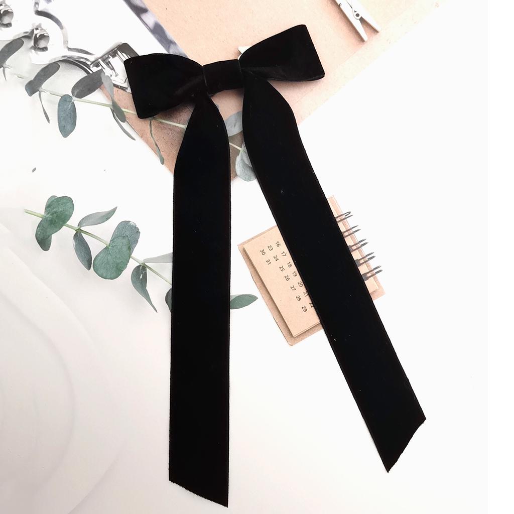 Lystrfac Vintage Schwarzes Samt Schleife Haarspangen für Frauen Langes Band Haarnadel Einfache Top-Klammer Damen Haarklammern Haaraccessoires