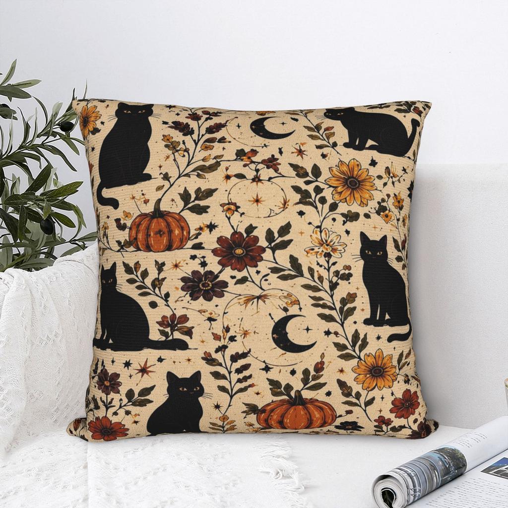 Halloween Black Cats Square Pillowcases Polyester Home Autumn Pumpkin Cushion Case Cool Decorative Throw Pillow Case 45*45