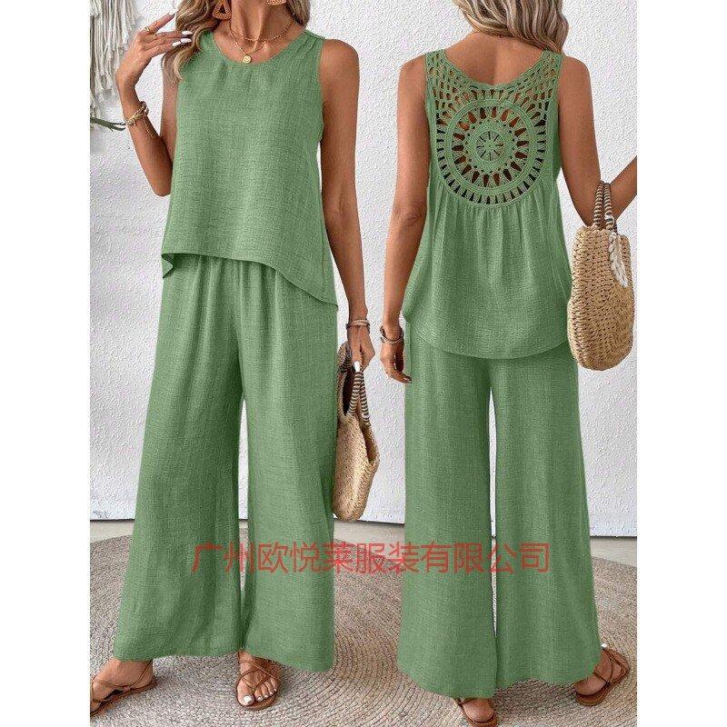 Casual Fashion Temperament New Solid Color Back Hollow Flower Suit