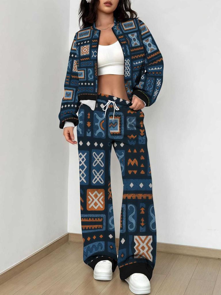 Bohemian Style Explosive Set Autumn and Winter New European and American Women's Clothing Ethnic Style Printing Women