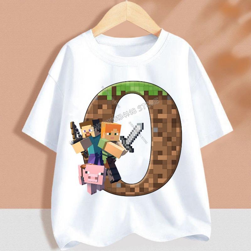 Hot Pixel Game T-shirt Children A-Z Letter White Clothes Cartoon Round Collar Clothing New Kids Short Sleeve Summer Tee Top Gift