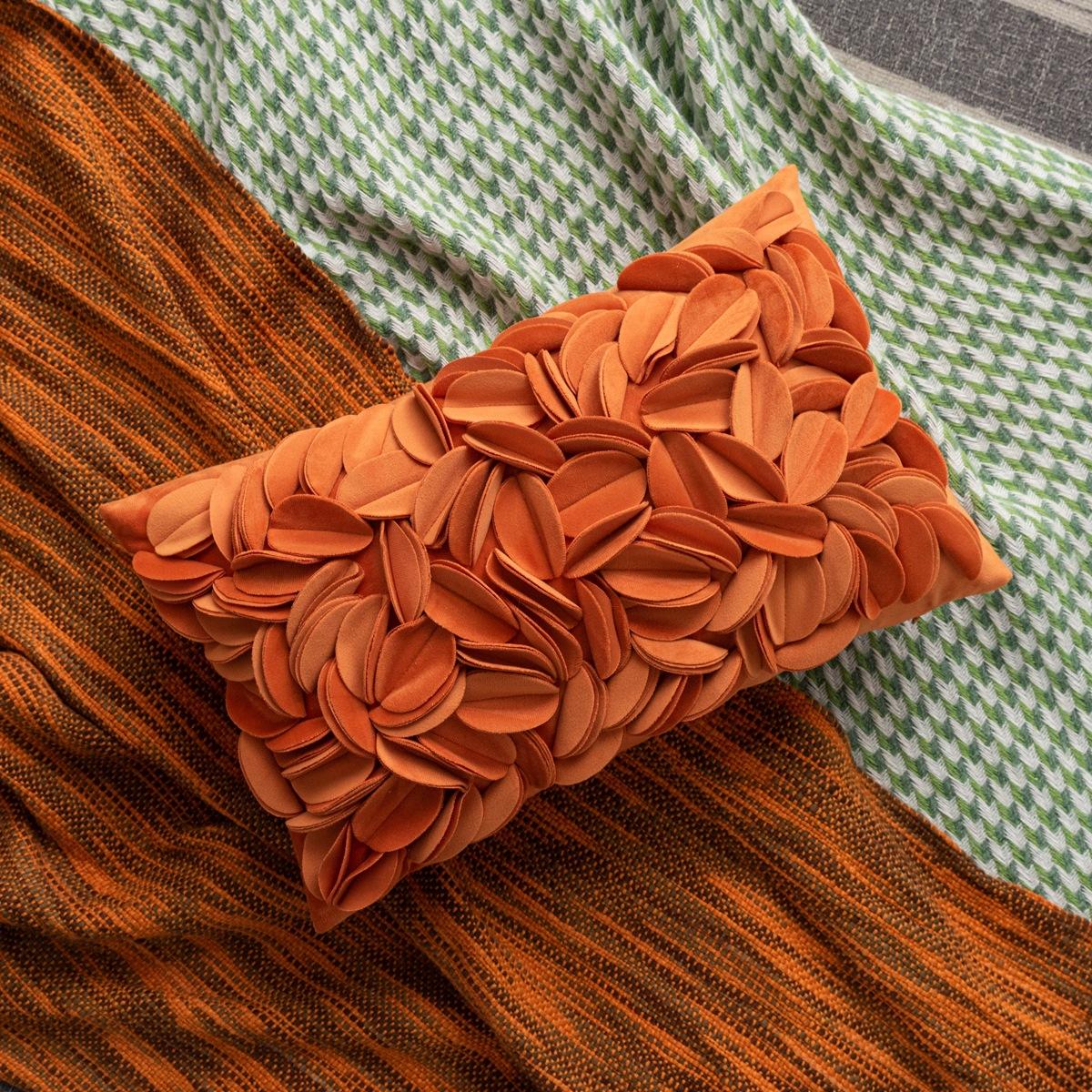 Jmg Clothing Unisex Luxury 3D Floral Petals Embroidery Cushion Cover Dutch Velvet 30X50/45X45cm Handmade Art Sofa Couch Waist Wedding Pillow Cover