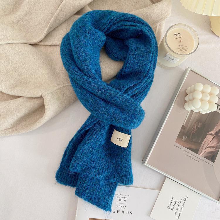 Korean Version Of The New Versatile Warm Solid Color Knitted Scarf With Wool Yellow-Green Cute Little Scarf Women