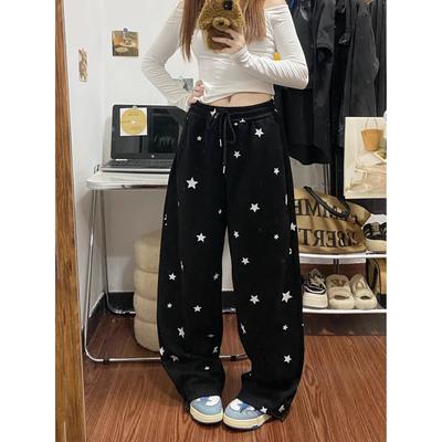 [Original Quality] Grey Sports Casual Pants Women's New Spring and Autumn Fat Mm Loose High Waist Straight Wide Legs