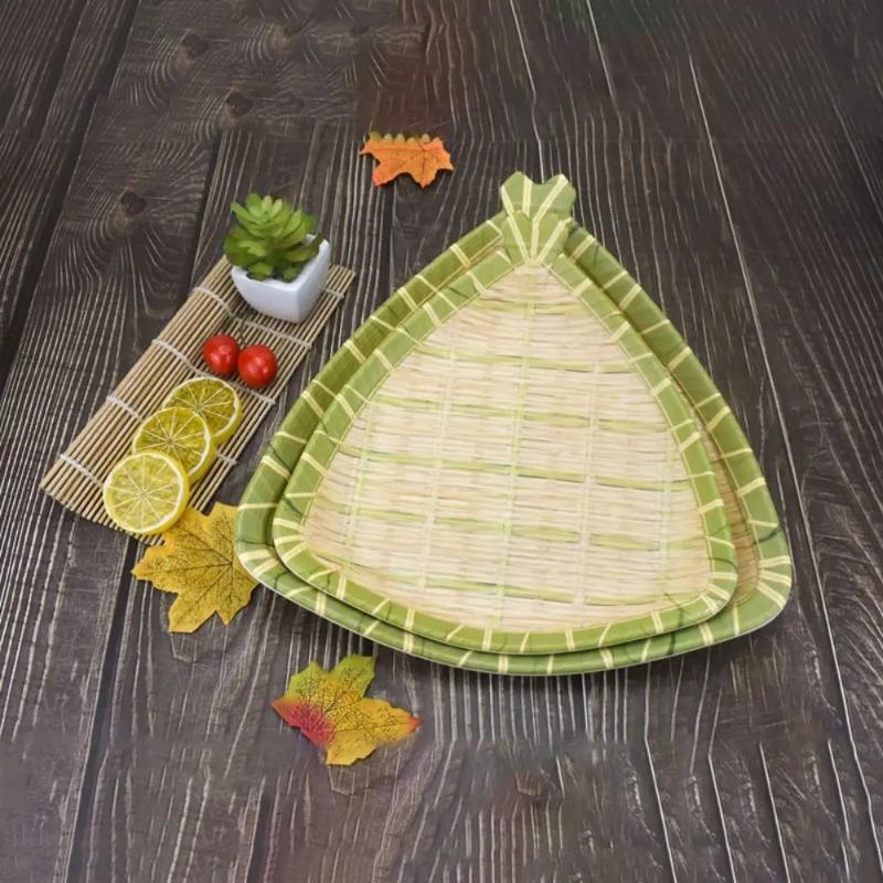Restaurant Imitation Bamboo Weaving Hot Pot Vegetable Plate Melamine Green Barbecue Plate Multiple Styles Vegetable Fruit Tray