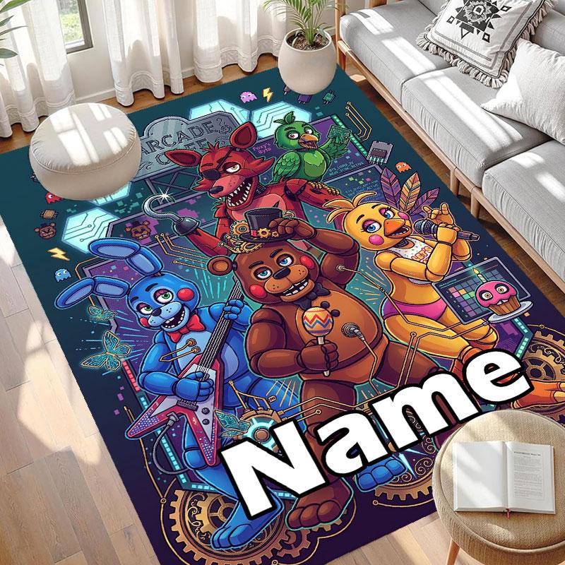 Tapis Imprimé Personnalisé Five Nights at Freddy's avec Nom, Tapis Décoration Intérieure Polyvalent, pour Salle de Jeux, Appartement, Balcon, Entrée, Couloir Cadeau
