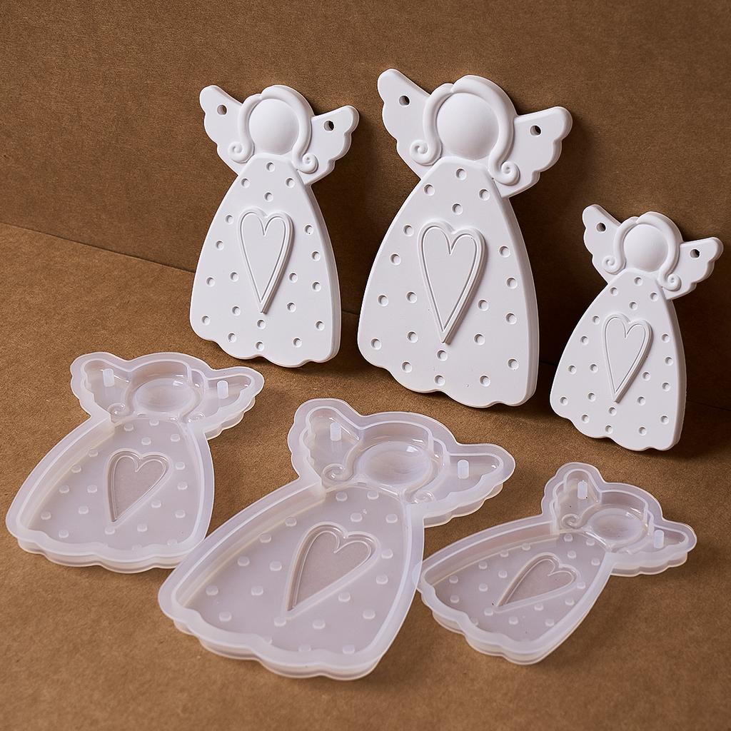DIY Faceless Angel Silicone Mold Christmas Tree Hanging Ornament Plaster Concrete Resin Mould Heart Dot Texture Dress Girl Craft