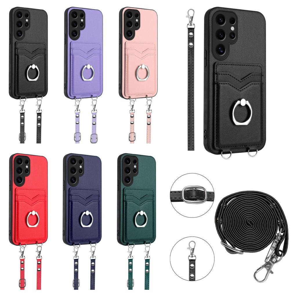 Crossbody Cards Solt Ring Holder Case For Samsung Galaxy S24 Ultra S23 Plus S22 S21 A55 A35 A15 A54 A14 A24 A34 Lanyard Cover