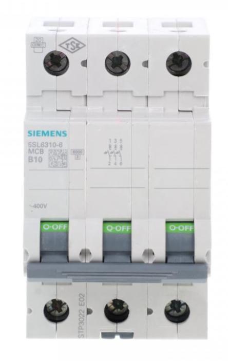 Overcurrent Circuit Breaker 3P B 10A 6Ka Ac Sentron 5Sl6310-6