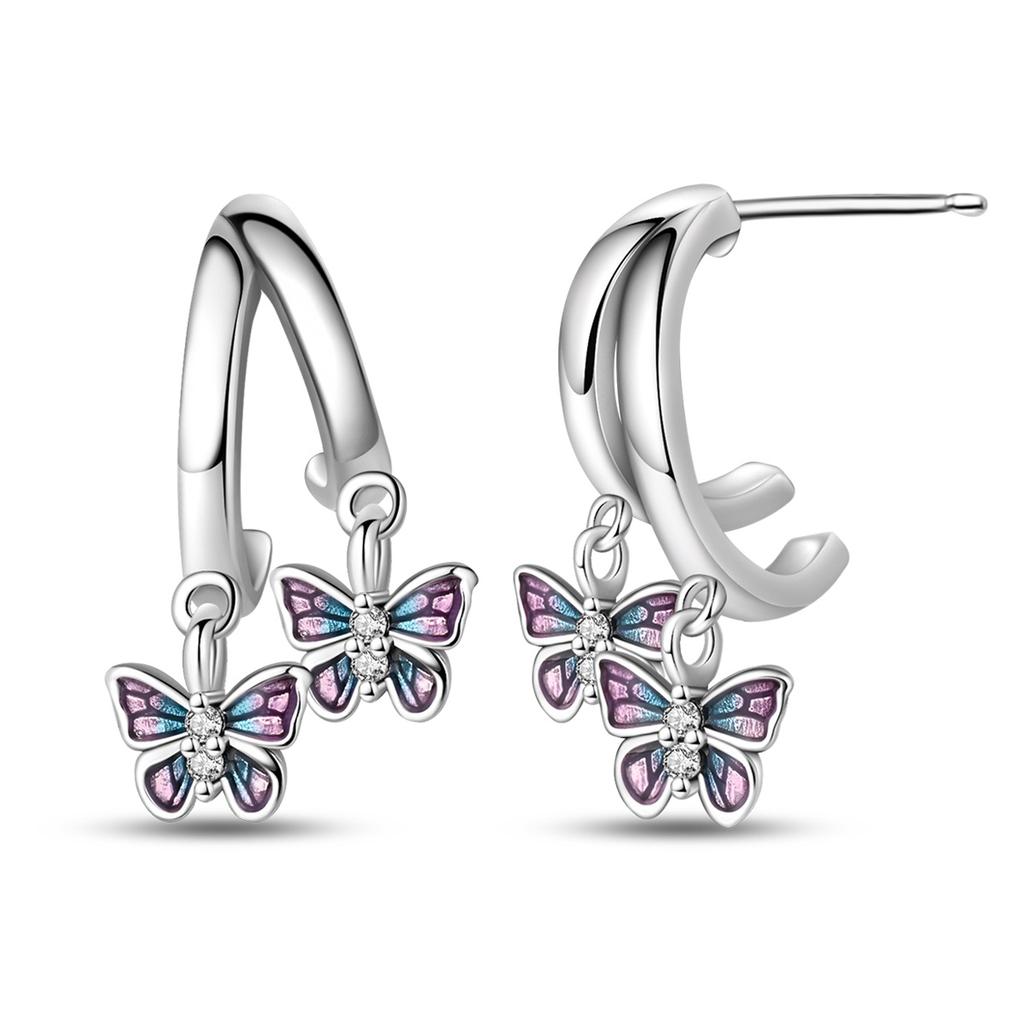 Original 925 Sterling Silver Tassel Earrings Women 2025 Zircon Ear Studs Sparkling Pave Hoop Earring Anniversary Jewelry Gift