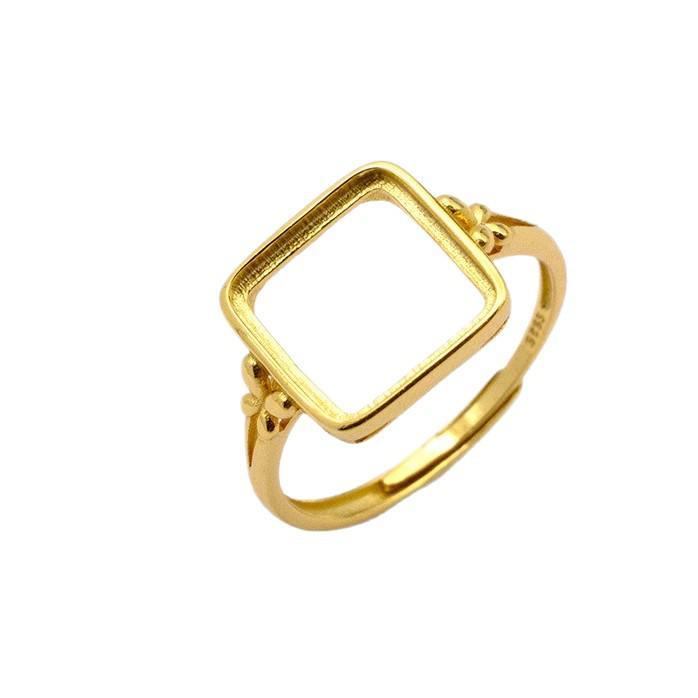 S925 Gold Plated Sterling Silver Four-Sided Open Ring Setting for Women - Classic Silver Jewelry Accessory