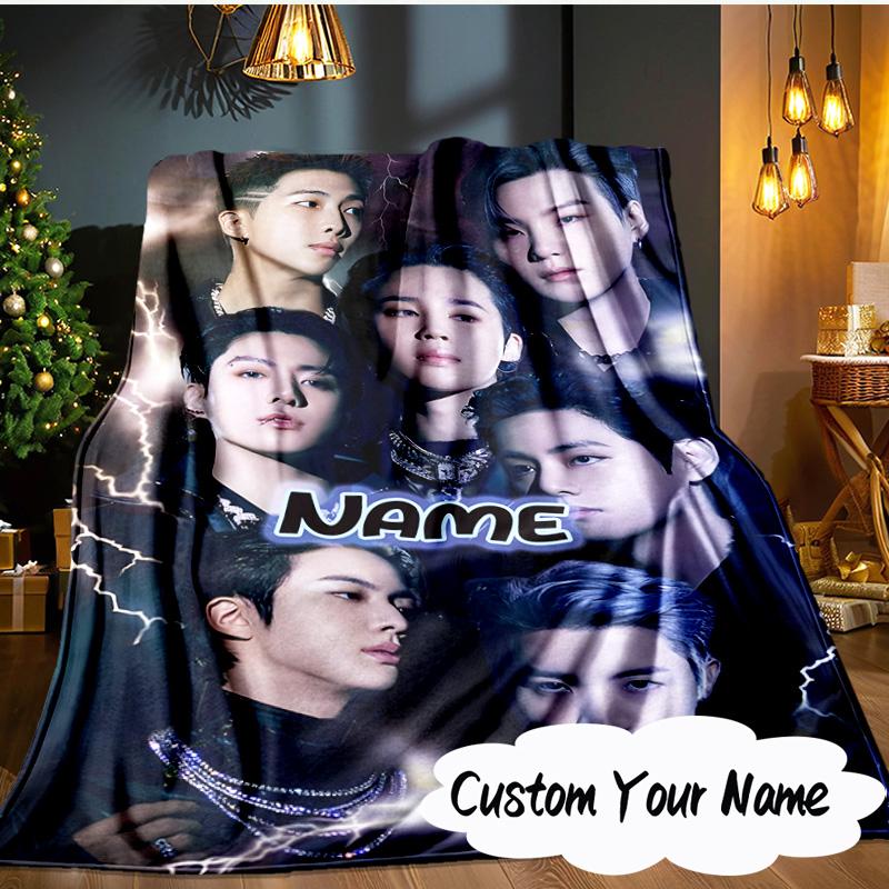 Custom Name Star Collage K-pop Blanket Ideal Bedding Blanket Perfect for Travel, Camping, Living Rooms, Offices, Sofas, Fan Christmas gift
