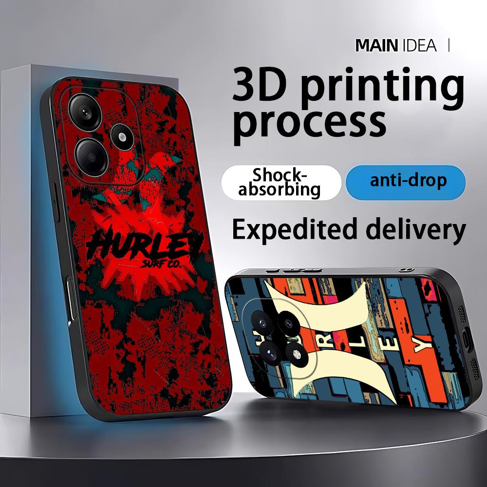 Hot Brand Hurley Phone Case For Xiaomi Redmi Note 14 13 12 11 Pro Plus S 5G 4G Soft Black Phone Cover