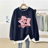 Star Print Fake Two Women's Plus Size Hoodie Long Sleeved Round Neck Sweatshirt  Autumn Warm Woman Loose Casual Top