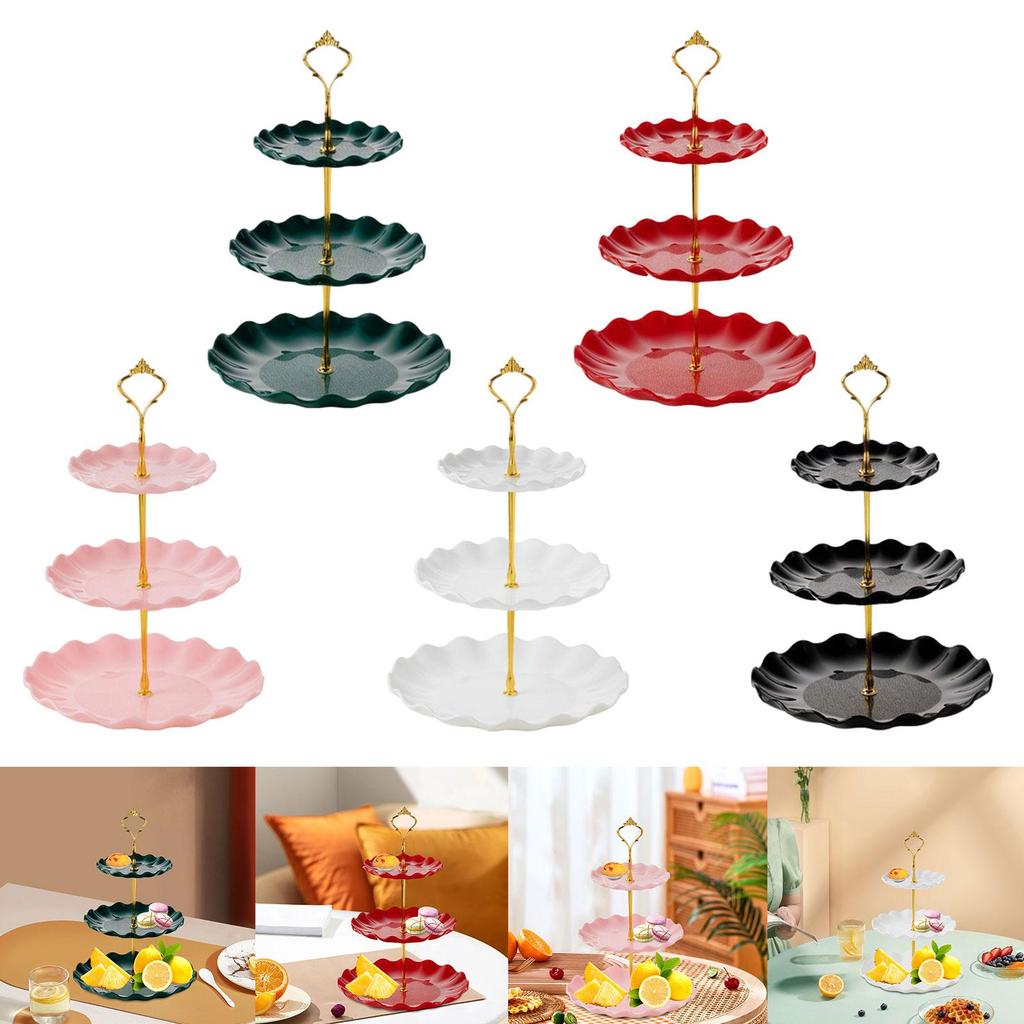 3 Katlı Pasta Standı Servis Tepsisi Kozmetik Restoran Kekleri Sergileme Tabağı Koyu Yeşil