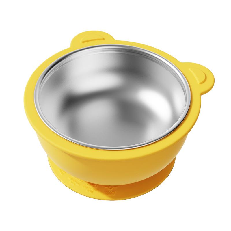 304 Stainless Steel Baby Feeding Bowl Easy to Clean Heat Resistant Kids Tableware Silicone Suction Base Divided Design