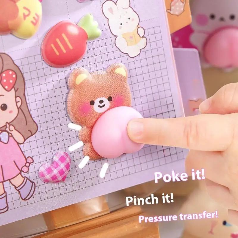 1 יחידה קאוואי מצויר 3D אפרסק מדבקות תלת מימד, חיות תלת מימד חמודות, מדבקות להקלה על לחץ, מדבקות דקורטיביות ל-DIY, אספקה //