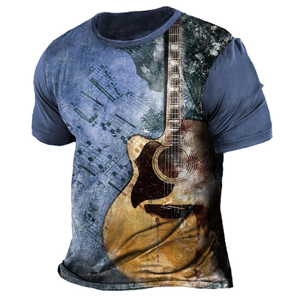 Vintage T-Shirts Guitar Sailboat 3D Printed Streetwear Men Short Sleeve T Shirt