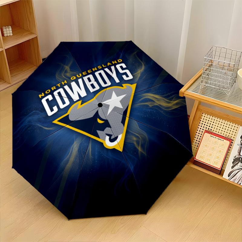 North Queensland Cowboys Print Auto 8?Ribs Folding Umbrella Wind Resistant Lightweight Automatic Umbrella For Daily Travel