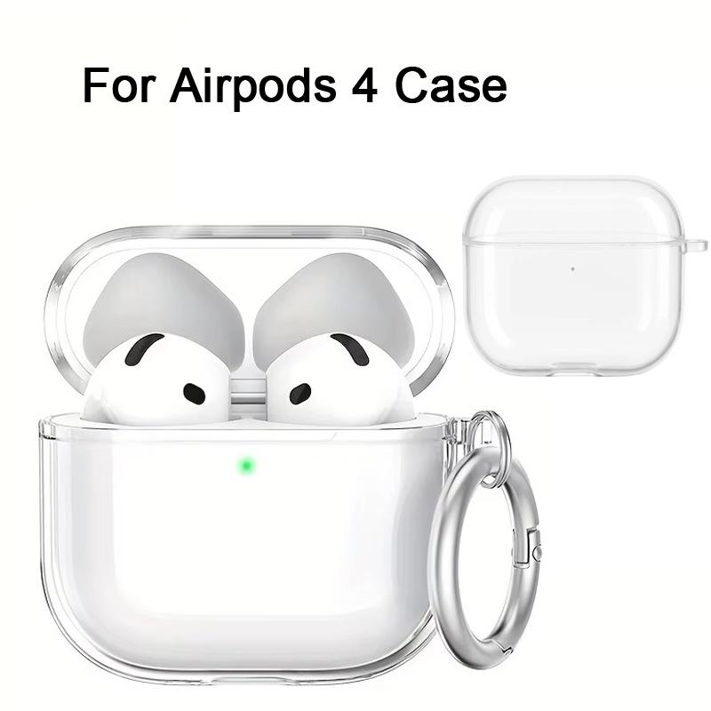 Transparent TPU Earphones Cover For Apple AirPods 4 Shockproof Protective Case With Keychain For Airpods 4 Headphone Accessories