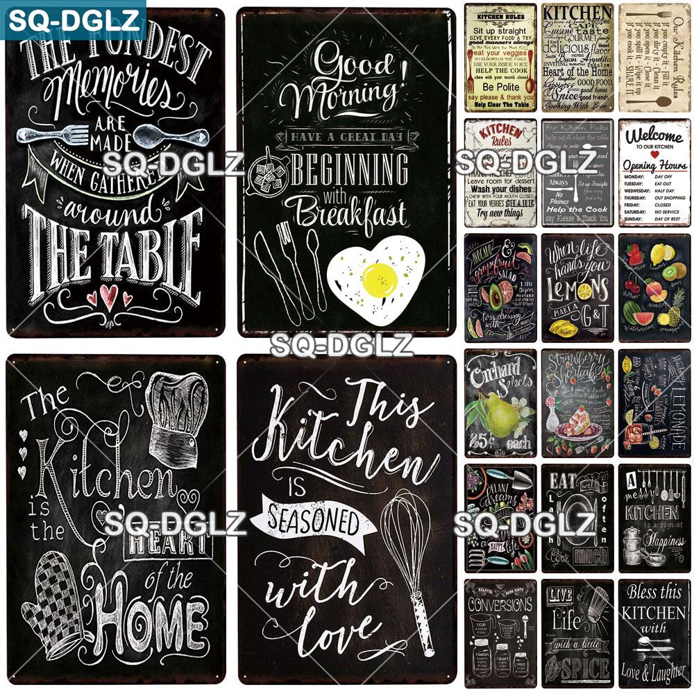 SQDGLZ Hand Painted KITCHEN Metal Sign Bar Wall Decor Tin Sign Vintage Home Decor Painting Plaques Art Blackboard Poster