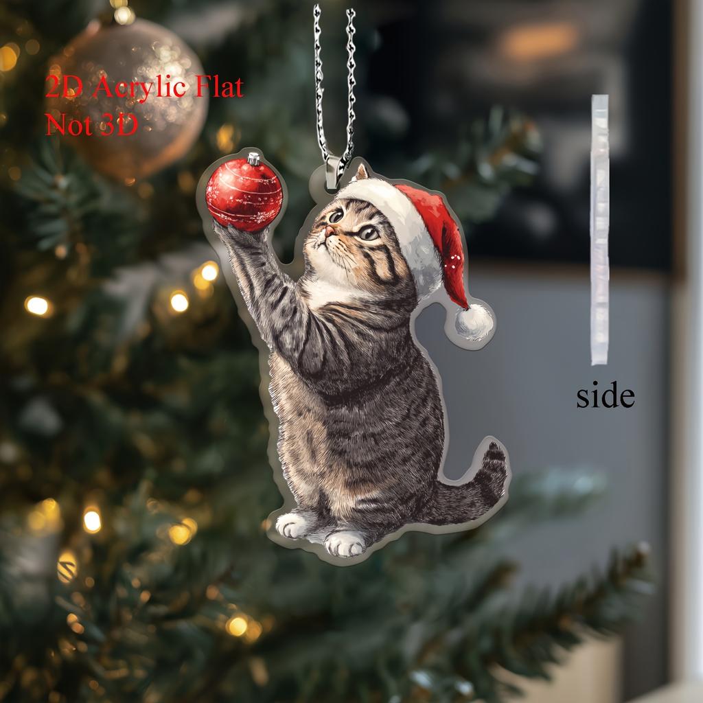 2D Charming Acrylic Cat Decor Christmas Trees Cars Perfect Gift Friends Family No Power Required Party Holiday DIY Decor