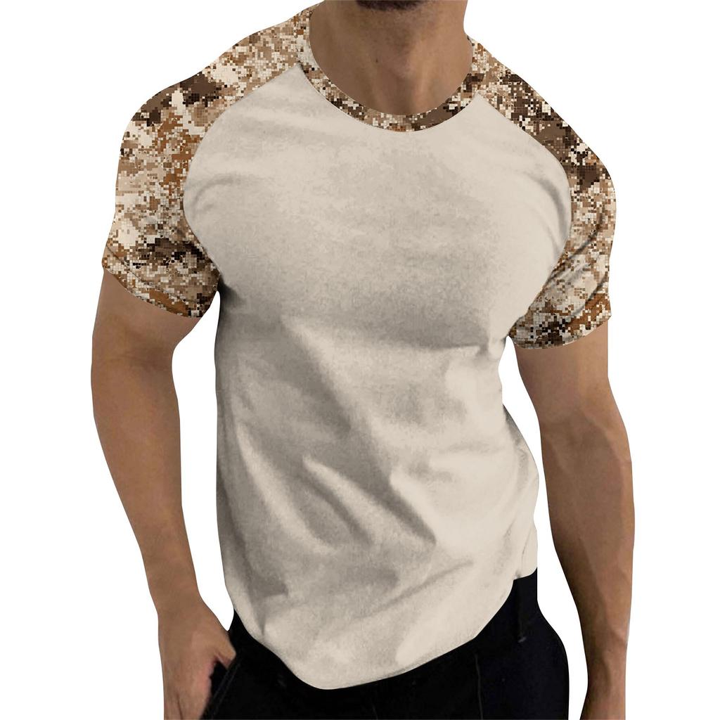 Camouflage Style Printed Raglan Sleeves Men's Short Sleeved Top