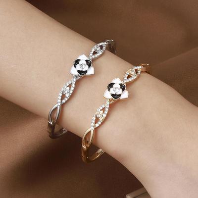 Retro Lotus Diamond-Encrusted Cloisonné Enamel Bracelet - Colorful Luxury Women's Bangle Jewelry